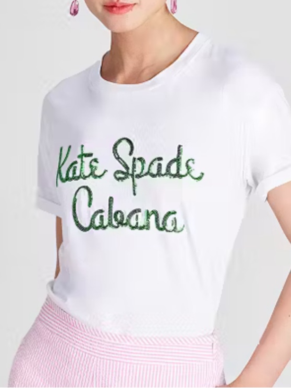 kate spade cabana white tee with green sequin small